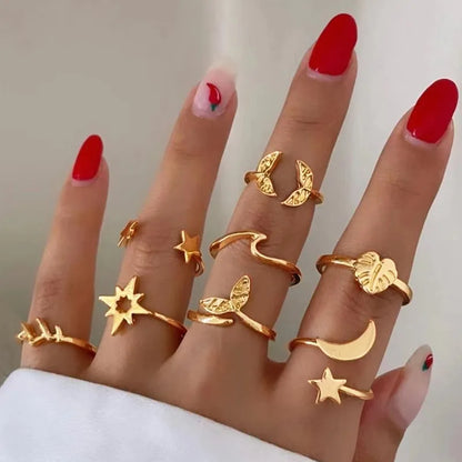 Casual Vintage Style Simple Style Star Moon Alloy Women's Rings